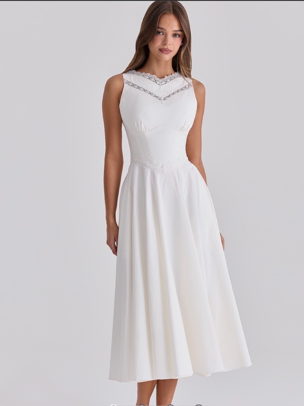 House of CB Scarlett Lace Trim Stretch Cotton Midi Cocktail Dress size M.